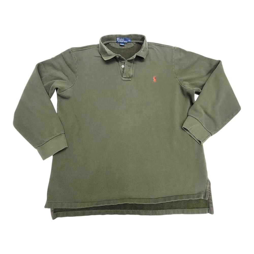 Vintage Polo Ralph Lauren Mens XL Olive Green Fleece Polo Sweatshirt Rugby